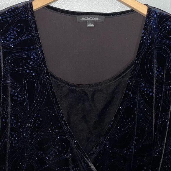 Black Velvet Blue Sparkle Layered Wrap Top Size XL Dark Romantic Whimsigoth - Picture 3 of 11